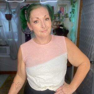 Zella Pink & White Sleeveless Workout Crop Top Size Small